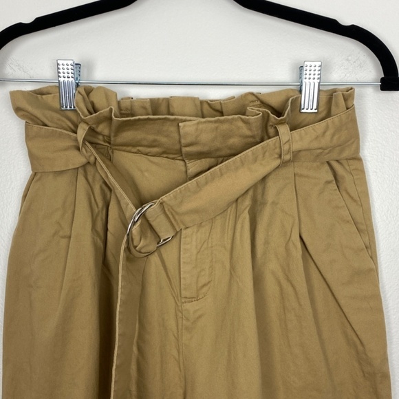 Twik Trousers Womens Small Tan Cotton Paperbag Waist Belted Folded Cuffs Pockets - Picture 2 of 11